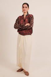 Black Silk Digital Printed Jacket Style Tunic Top